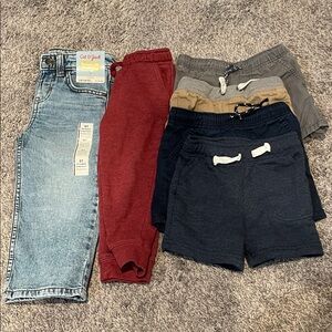 Cat & Jack boys Jeans and Shorts Set 2T- Blue, Red, Tan, Gray